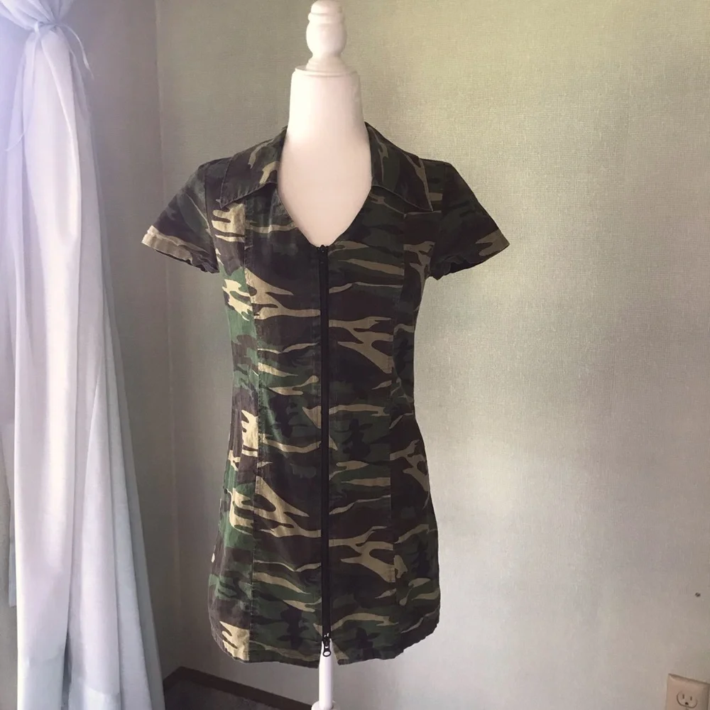 CHARADES Sexy Army Dress, Mini Camo Dress Costume Cosplay, Camouflage, M - Picture 2 of 11